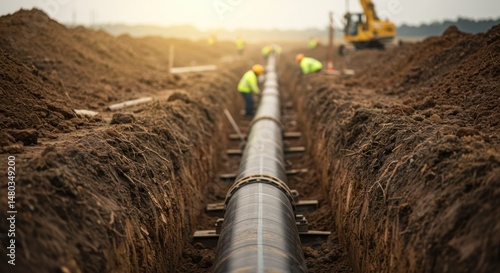 Pipeline Installation at Construction Site - Photo