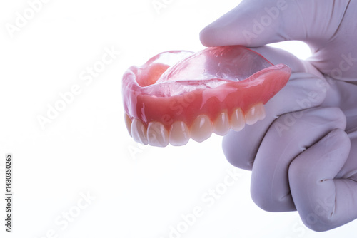 Upper complete denture in white background