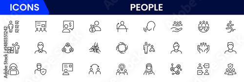 People icon set in flat style. Line icon set. Management line icons. Line Business People. Human resources. office management. Vector illustration.