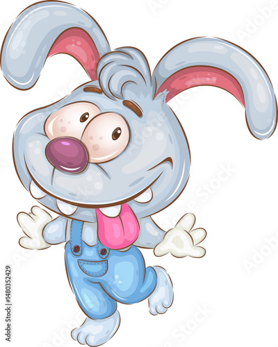 Cute toothy cartoon rabbit. Cute toothy cartoon rabbit with tongue hanging out. Unique design, children s mascot.
