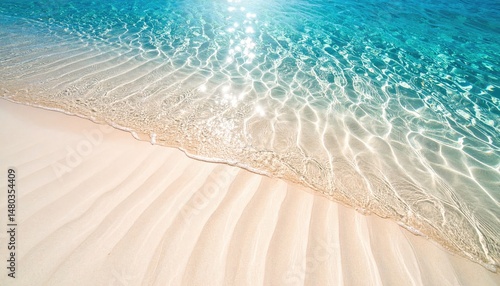 Fototapeta Naklejka Na Ścianę i Meble -  Crystal-clear beach with submerged sand ripple textures