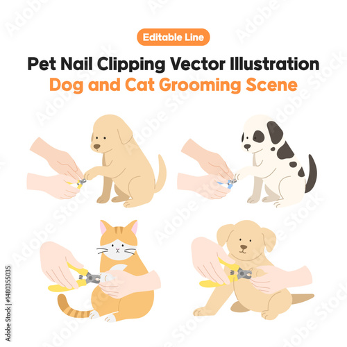 Pet Nail Clipping Vector Illustration – Dog and Cat Grooming Scene