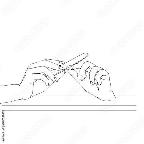 Two hands exchanging a nail file in a minimalist style - concept