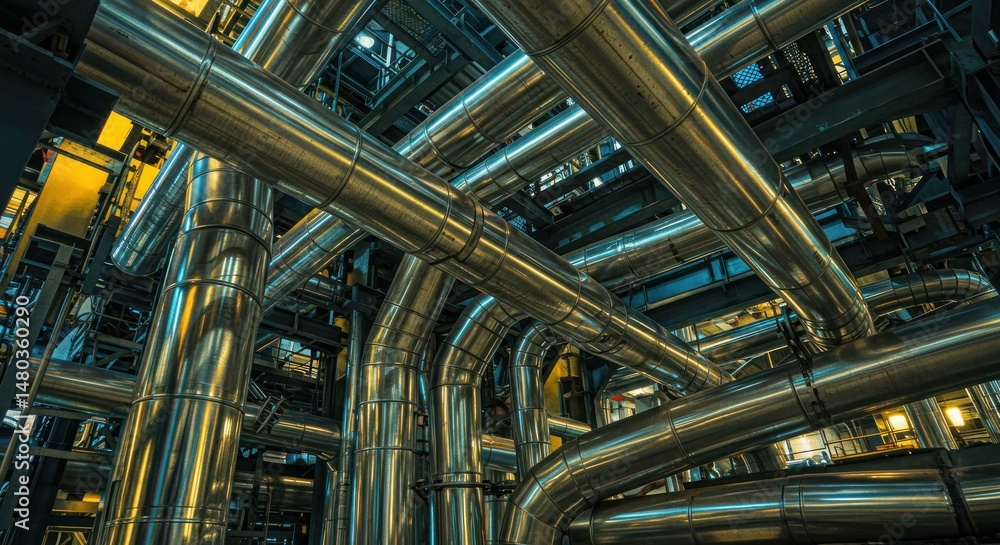 Steel pipes in a factory - photo Steel pipes in a factory - photo