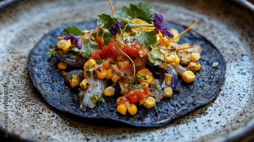 Traditional Mexican huitlacoche dish, vibrant colors, authentic presentation, cultural cuisine photo
