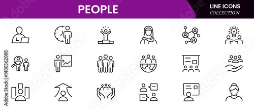 People icon set in flat style. Line icon set. Management line icons. Line Business People. Human resources. office management. Vector illustration.