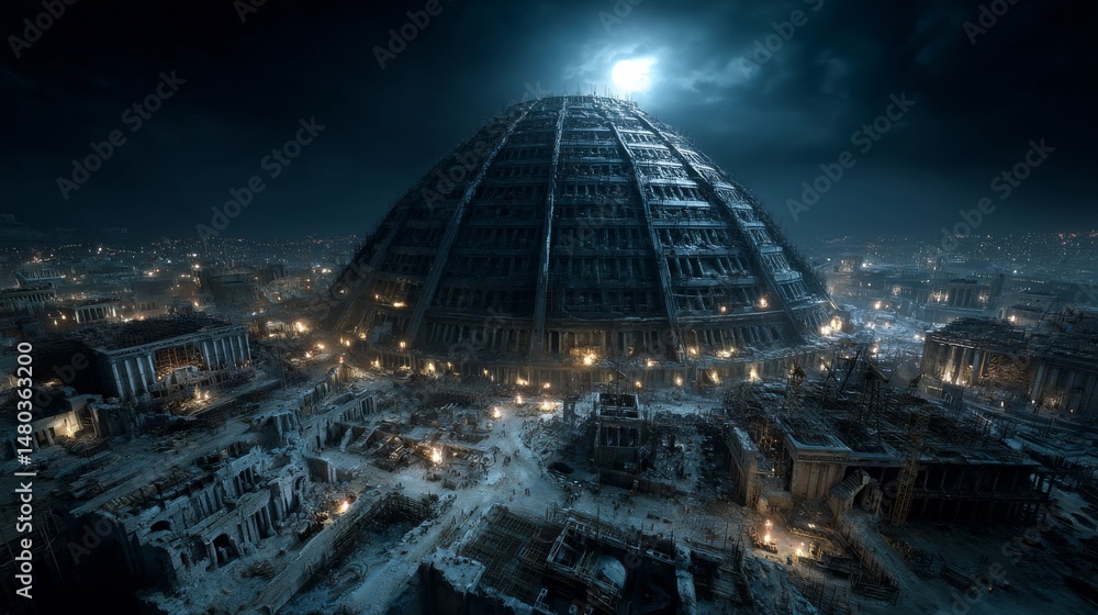 Naklejka premium Massive construction in Imperial Rome showcasing architects and workers building monumental structures