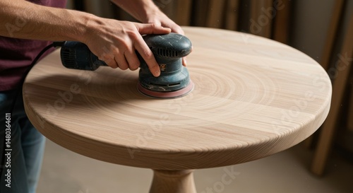 Sanding a Wooden Table (Photo)