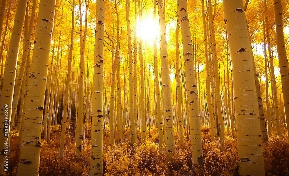 Naklejka premium Golden aspen grove bathed in sunlight (2)