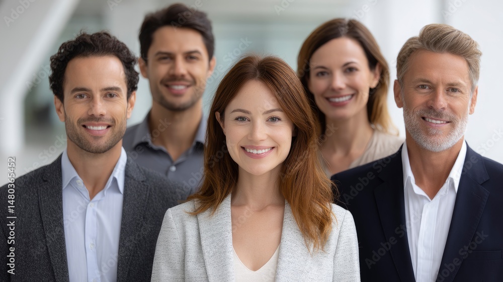 Fototapeta premium Smiling Business People Standing Together in an Office Environment