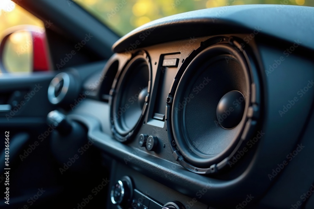 High-quality car speakers installed in a vehicle's dashboard , deep bass, car component High-quality car speakers installed in a vehicle's dashboard , deep bass, car component
