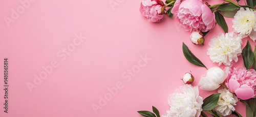 Pink and White Peonies on a Pink Background