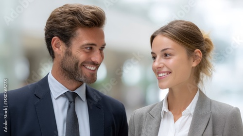 Wallpaper Mural Smiling Business People Talking in Office Environment Torontodigital.ca