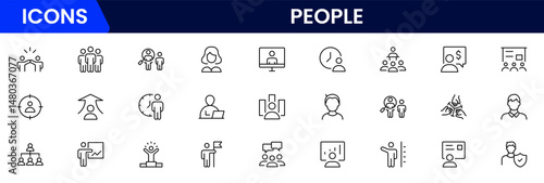 People icon set in flat style. Line icon set. Management line icons. Line Business People. Human resources. office management. Vector illustration.