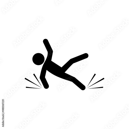 Slip and fall icon isolated on white background