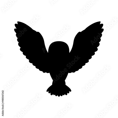 Owl silhouette flying vector graphic nocturnal bird of prey wings spread illustration art