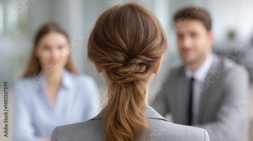 Wallpaper Mural Woman in Job Interview Talking to Interviewers Torontodigital.ca