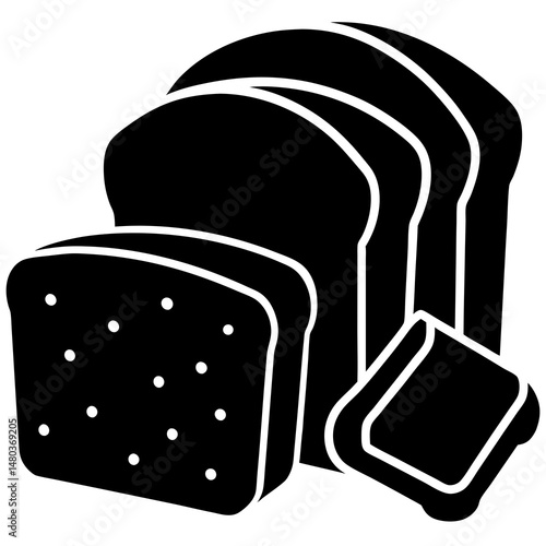 Black and white bread silhouettes including whole loaf toast and sliced for food graphics