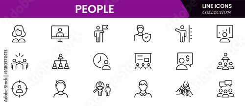 People icon set in flat style. Line icon set. Management line icons. Line Business People. Human resources. office management. Vector illustration.