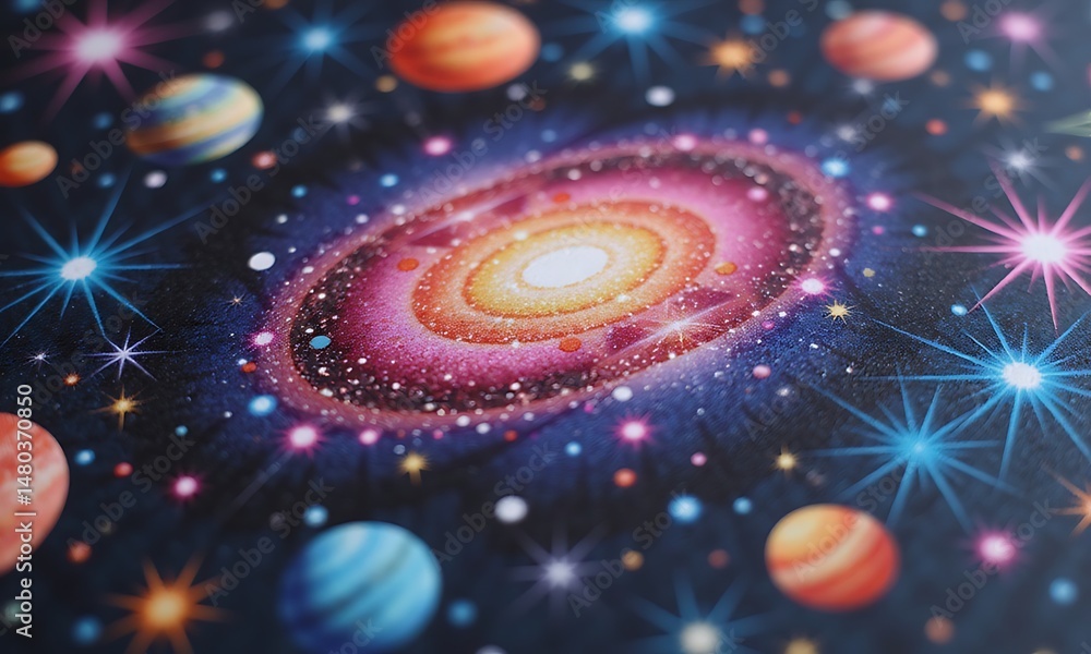 Fototapeta premium Retro Cosmic Seamless Pattern, 3D Psychedelic Art