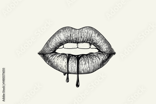 Stylized Lips with Liquid Drip Art