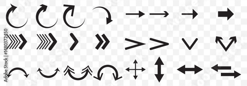 Arrow icon set. Arrow. Cursor. Collection different arrow signs. Black arrows icons. Cursor. Modern simple arrows. Vector illustration on Transparent Background. EPS 10.
