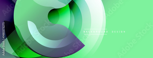 Abstract flowing shapes, vibrant green hues dominate design. Purple accents add contrast, creating dynamic visual effect. Modern, sleek presentation.