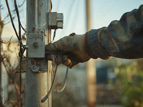 Electrician Working on a Utility Pole