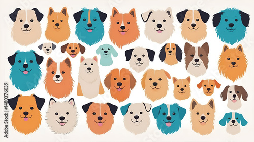 A collection of almost all dog movements. Cute dog flat design style illustration. Cute dogs vector cartoon characters set isolated on background.