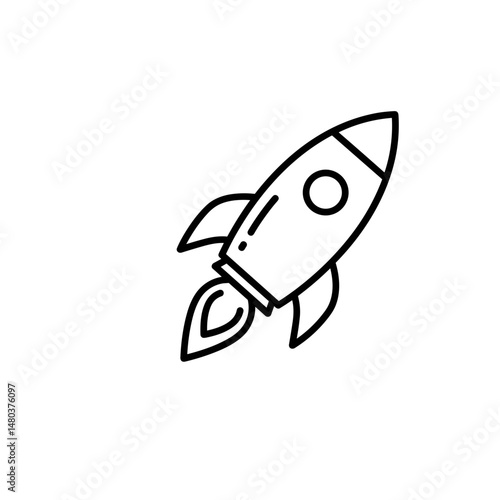 Rocket launching in minimalistic line art style  