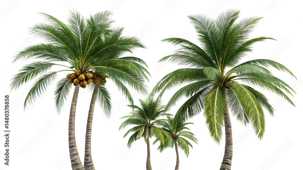 Obraz premium tropical coconut palm trees isolated on white background PNG.AI GENERATED 