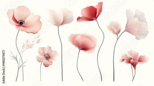 Wallpaper Mural tylized flower set with soft gradients, modern botanical layout, isolated Torontodigital.ca
