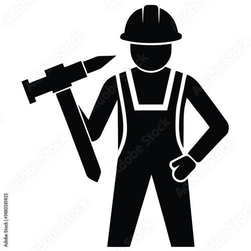 construction worker element isolated jackhammer on white Background