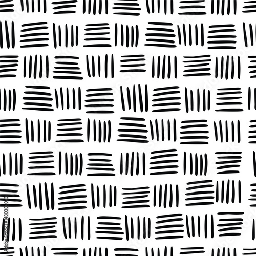Abstract geometric tiling background in black and white. Vector doodle line lattice