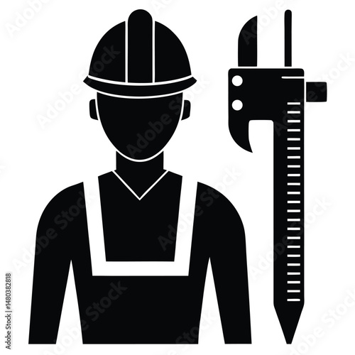 construction worker element isolated measuring cal