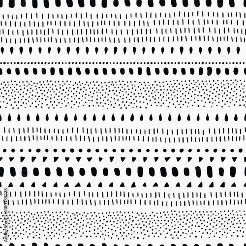 Vector ethnic tribal ornament hand drawn from lines. wrapping paper, wallpaper, fabric, striped print