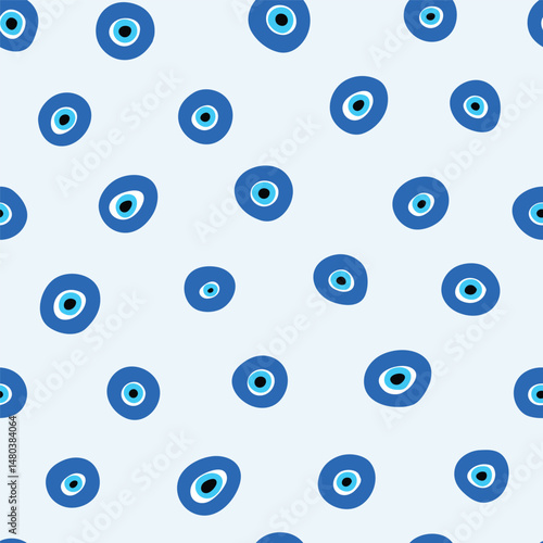 Seamless Pattern with hand drawn Turkish eye. evil eye seamless pattern multiple blue colored textured backgound