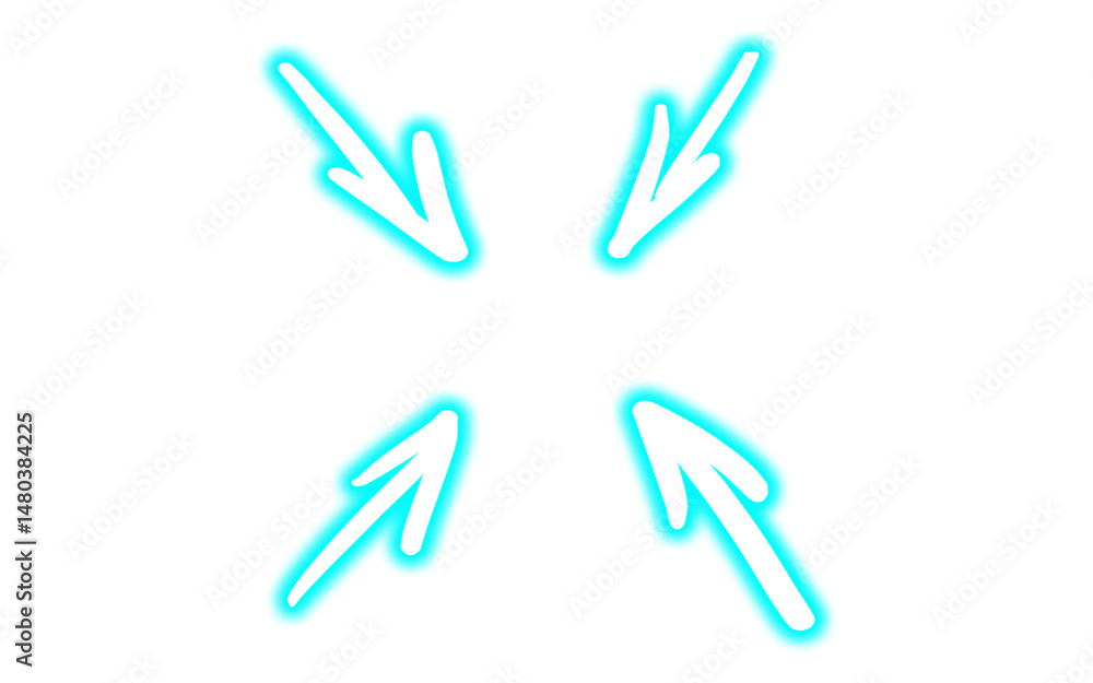 Obraz premium Glowing Cyan Neon Arrow Set with Transparent Background PNG
