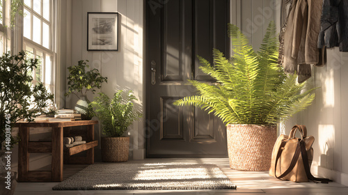 stylish entryway with fern