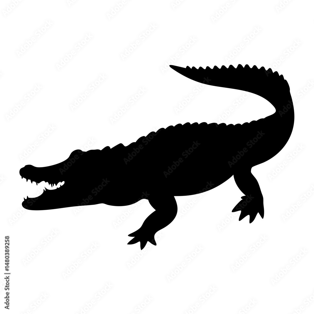 Naklejka premium Silhouette alligator vector image reptile predator wildlife animal danger swamp black shape graphic