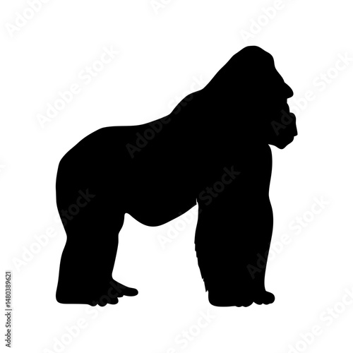 Gorilla silhouette vector illustration, ape animal wildlife primate black shape graphic design image