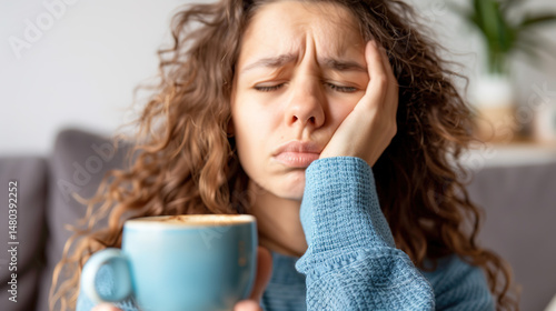 Exhausted young woman rubbing tired eyes with visible dark circles and messy hair, feeling sleepy and fatigued at home or office. Stress, insomnia and burnout concept.
