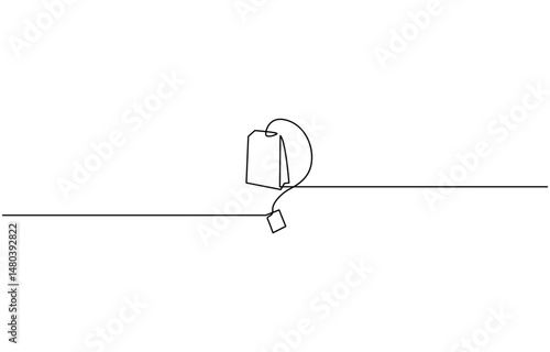One continuous line drawing of paper tea bag, continuous line drawing of paper tea bag, Discount tag icon line continuous drawing vector. One line price tag icon vector background.