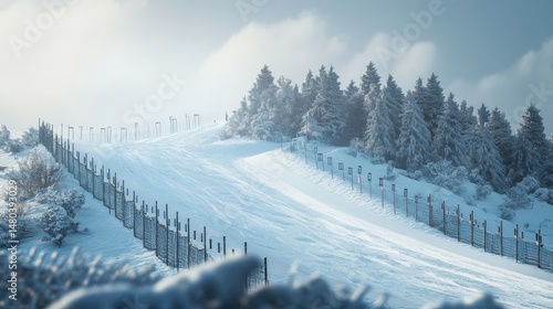 Wallpaper Mural A serene winter landscape showcasing a snow-covered ski slope surrounded by frosty trees. Torontodigital.ca