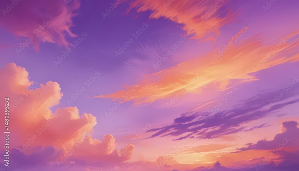 Obraz premium Abstract purple and orange watercolor sky, soft edges, painterly texture , orange, dreamy, gentle