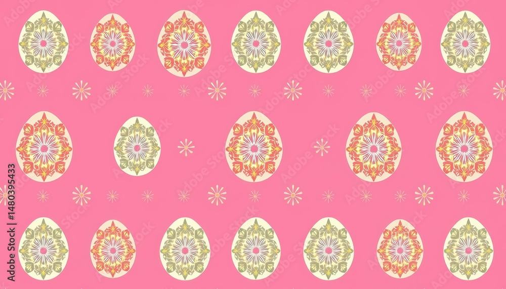 Pink background, seamless vector pattern of simple ornamental eggs, fabric, feminine Pink background, seamless vector pattern of simple ornamental eggs, fabric, feminine
