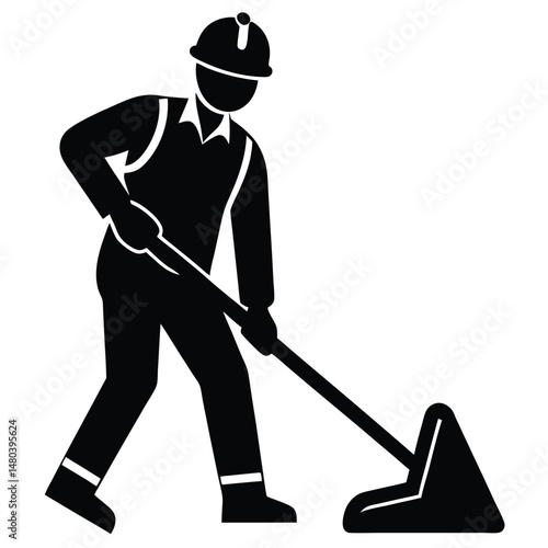 Construction worker element isolated soil compactor tool on white background