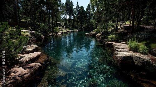 Scenic forest lake landscape