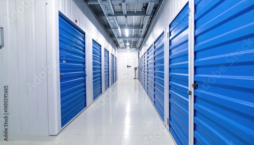 Endless Blue: Perspective View of a Self-Storage Facility Corridor Interior