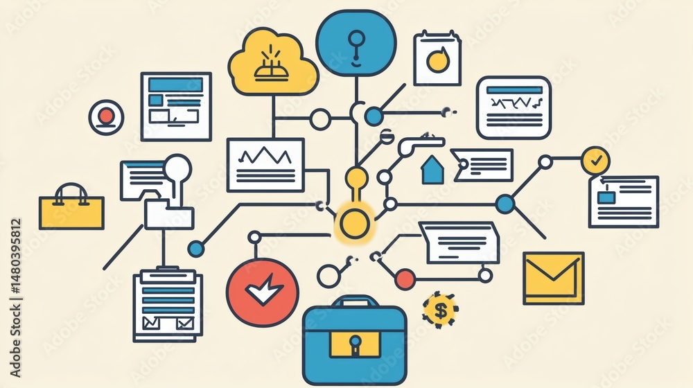 Business Icons Connected by Lines Illustration Business Icons Connected by Lines Illustration